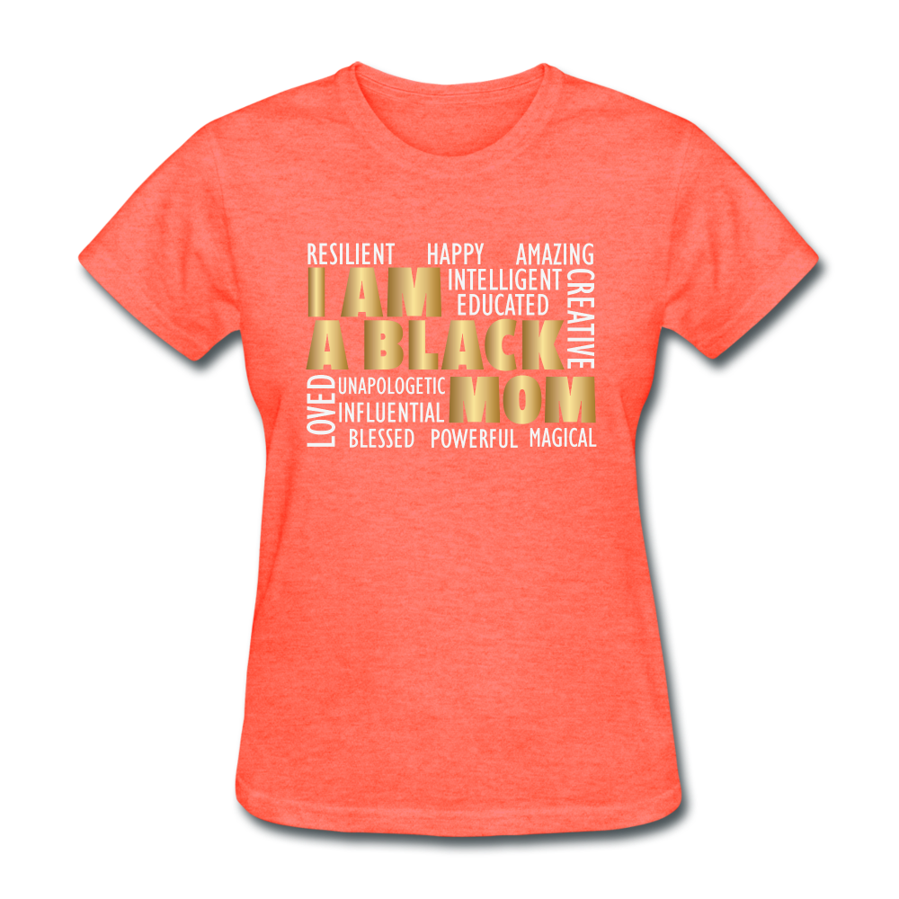 Women's Black Mom T-Shirt - heather coral